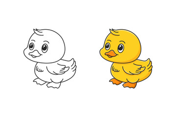 Cute Cartoon Baby Duck – Colored and Outline Version