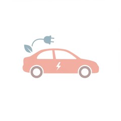 Fototapeta premium Pink Electric Car Icon with Leaf and Plug