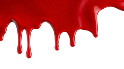 Red paint melting down isolated on transparent background
