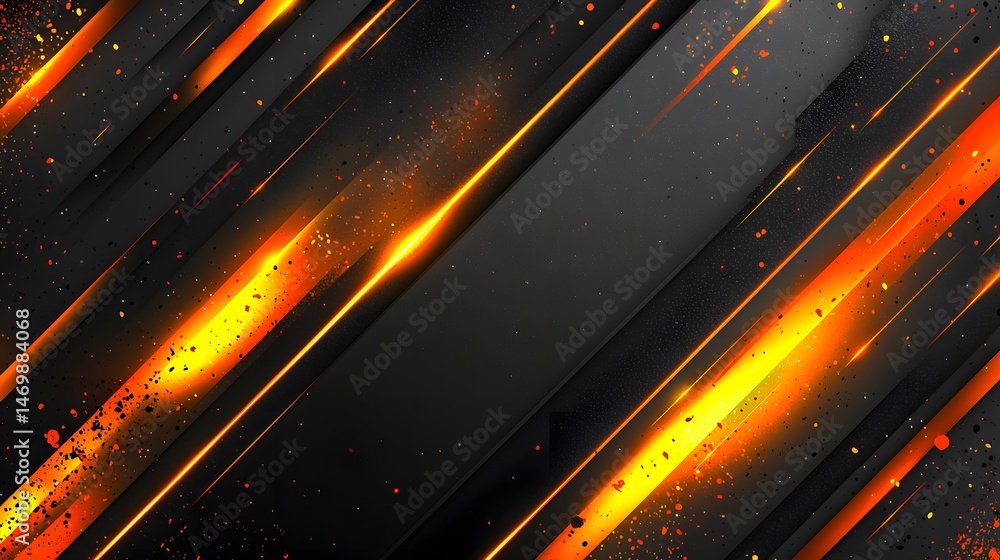 Poster abstract design with diagonal lines and orange highlights.