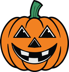 This orange jack-o-lantern, a spooky vegetable carved with an evil smile for the autumn halloween holiday celebration, is a classic scary decoration