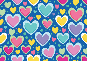Colorful Heart Pattern Seamless Love Design, Romantic Background.