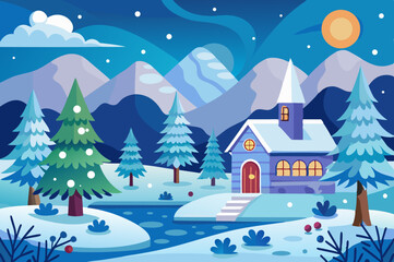 winter landscape with houses and trees