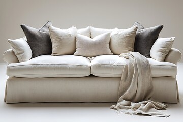 Obraz premium Cozy off white Lawson sofa with plush cushions and classic rolled arms for elegant interiors high resolution photo