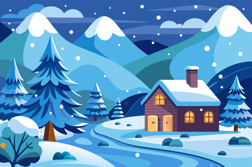 Fototapeta premium winter landscape with houses and trees
