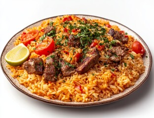 Fototapeta premium Spicy Lamb Rice with Fresh Herbs