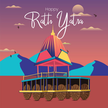 Traditional Indian Rath Yatra Poster Design &ndash; Lord Jagannath, Balabhadra, Subhadra