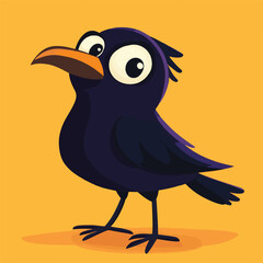 Cartoon Style Raven Illustration With Yellow Background For Kids Book Or Halloween Decoration