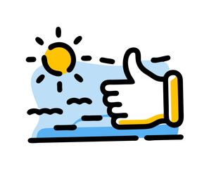 Fototapeta premium Thumbs-up gesture with sunny beach backdrop 
