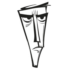Stylized Black And White Vector Illustration Of A Grumpy Mans Face Expression