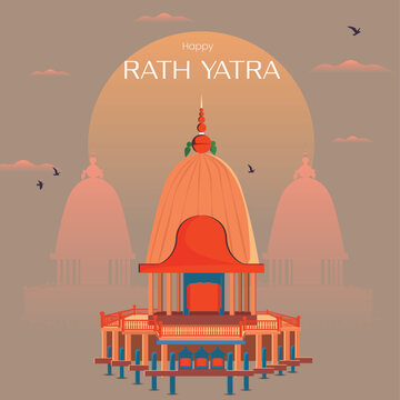 Traditional Indian Rath Yatra Poster Design &ndash; Lord Jagannath, Balabhadra, Subhadra