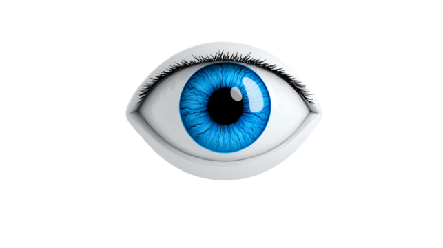 Realistic Blue Eye with Eyelashes on Transparent Background