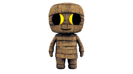 Cute Brown Textured Cartoon Mummy with Glowing Eyes on Black