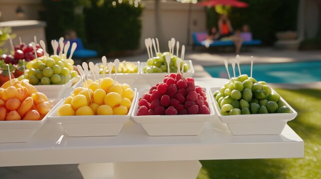Freshly Cut Fruits Arranged by the Poolside