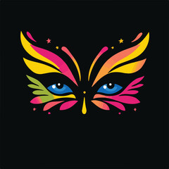 Colorful Abstract Eyes Vector Illustration With Fantasy Elements On Black Background