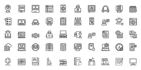 Digital learning icons outline symbols