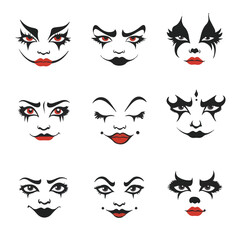 Fototapeta premium Collection Of Creepy Halloween Style Face Makeup Expressions Set Vector Design