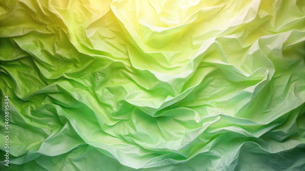 Poster Abstract Draped Fabric in a Gradual Green Color Scheme, Showing Soft Folds and Light Texture