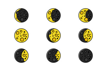 cartoon Vector Icons of Moon Phases – Minimal and Modern Style