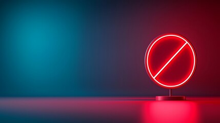 Red Neon Stop Sign on Blue Background