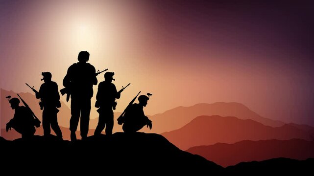 A horizontal template showing national solidarity in India. Indian army in silhouette with jet planes at the background. Jai Hind!
