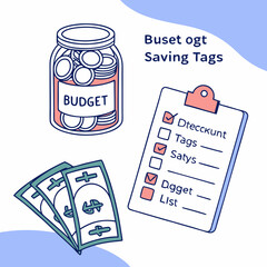 Budgeting and financial planning concept with coins, checklist, and money illustration