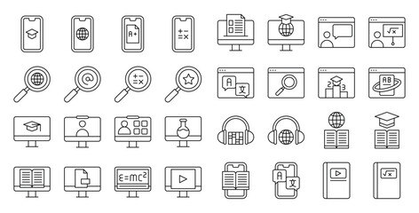 Online education icons with phones and monitors