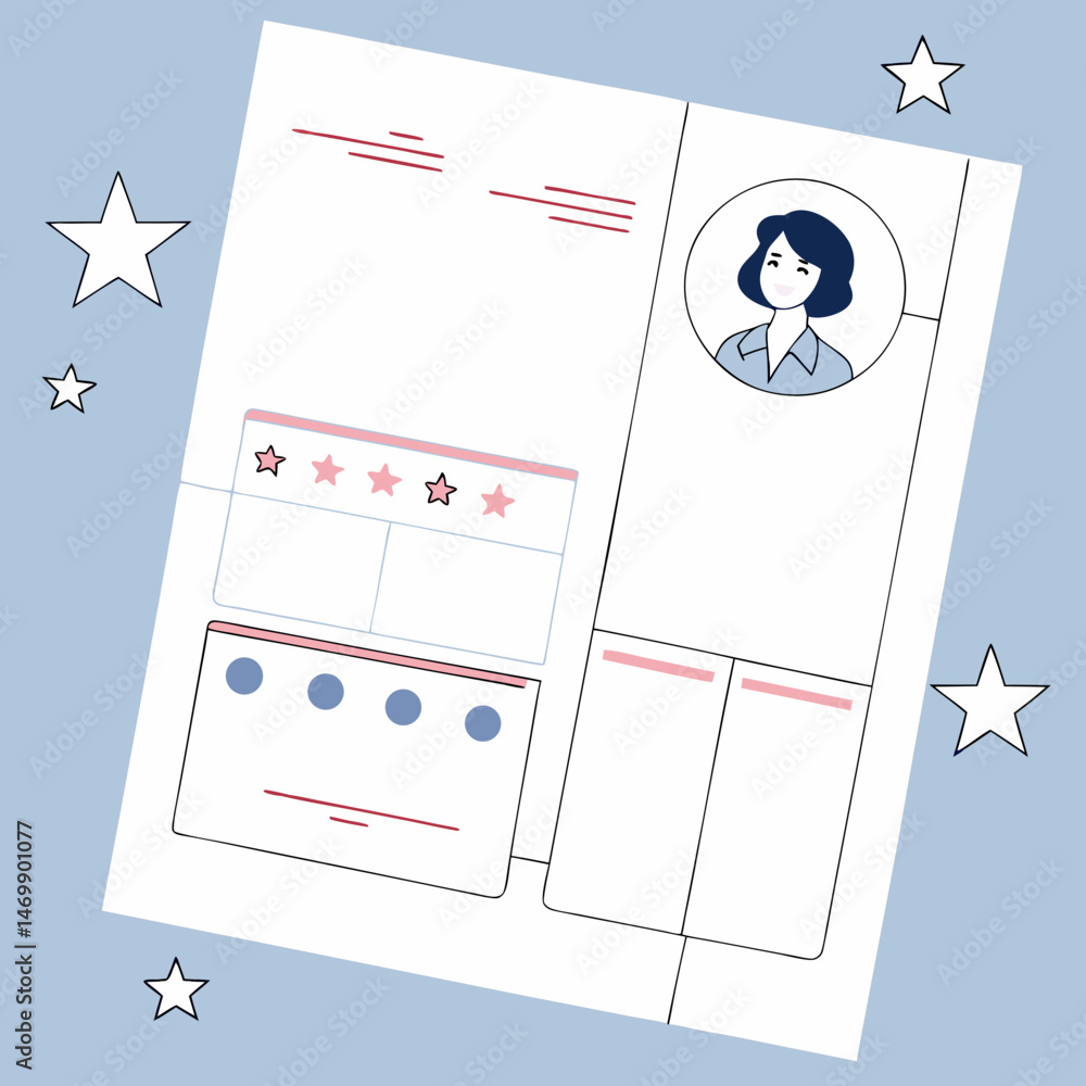 Poster clean vector illustration of a simple resume template with minimalist design