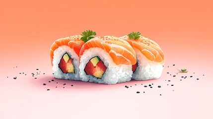 Minimalist sushi art featuring rice and salmon delicately combined for gourmet experience high resolution photo