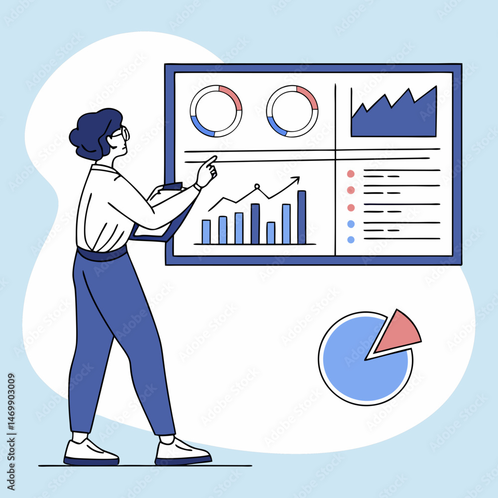 Poster business presentation of financial growth analytics data on a screen with graphs