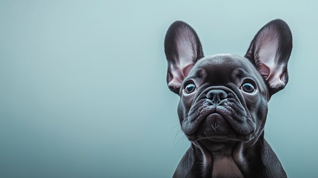 Close-up Portrait of a Black French Bulldog

