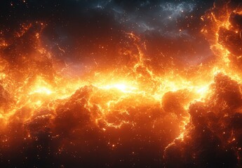 Fiery cosmic nebulae, swirling with incandescent energy.  Vast expanse of stellar clouds, ablaze with intense light