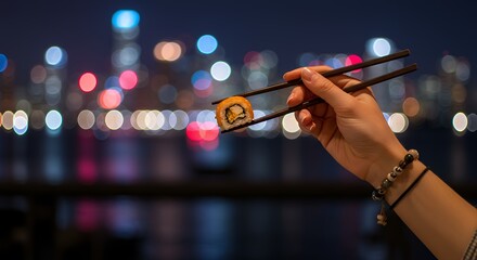 A diverse collection of sushi-themed visuals—from traditional nigiri and fusion rolls to cute characters, abstract art, fantasy worlds, and futuristic settings, capturing sushi in every creative form