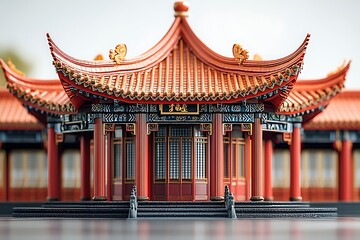 Ornate Asian Structure Featuring Layered Roofs And Carved Wood Details high resolution photo