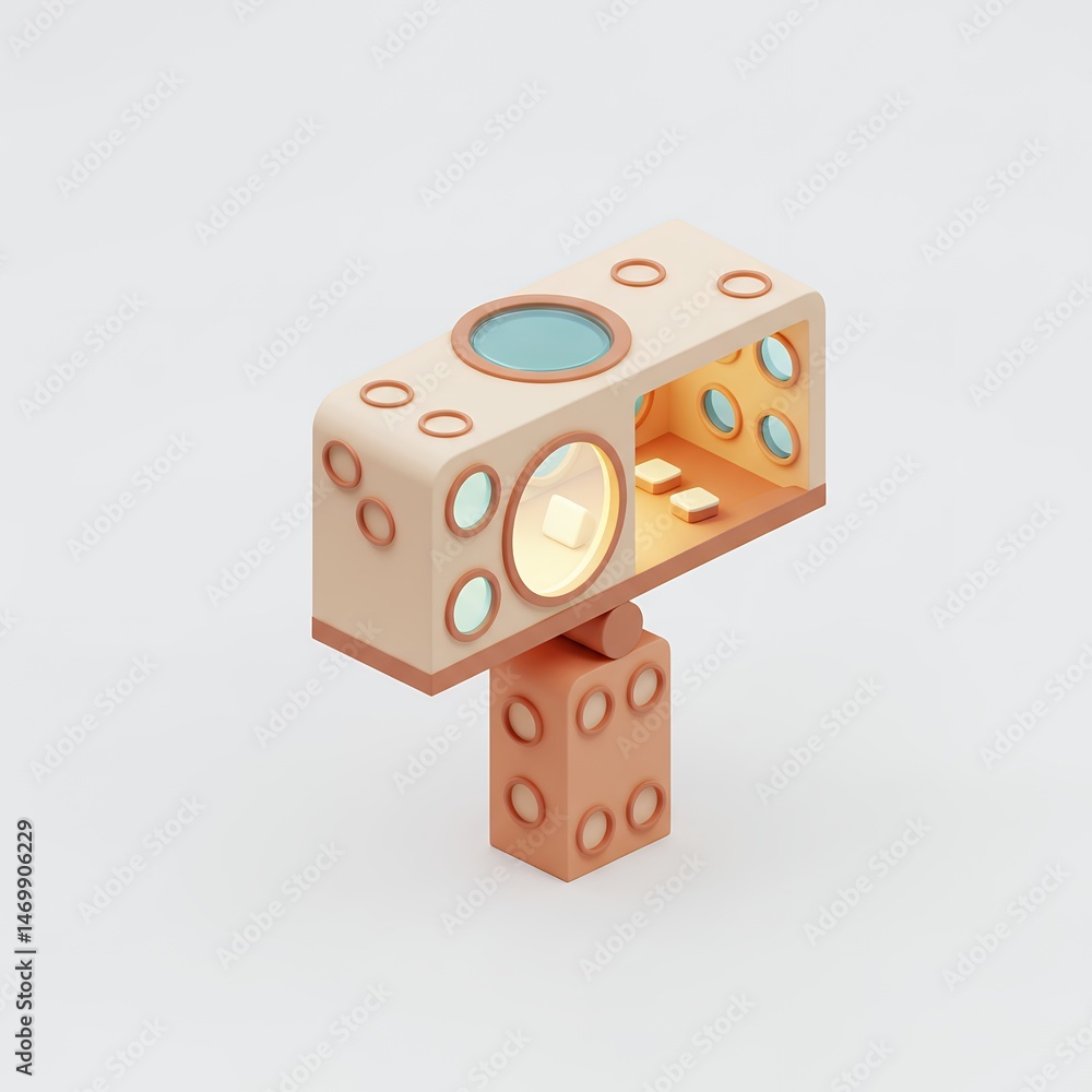Poster abstract geometric structure with beige color and circular details in isometric design 3d rendering 