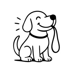 A dog holding its own leash, standing by the door, ready for a walk, face full of hope.