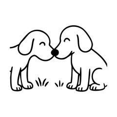 Two dogs meeting with curious sniffs, tails wagging, captured in friendly and welcoming poses.