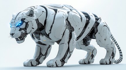 Robotic Panther Designed With Futuristic Armor And Glowing Circuits Under Spotlight High Resolution Photo