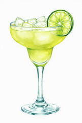 Tequila lime cocktail in a watercolor painting on white background.