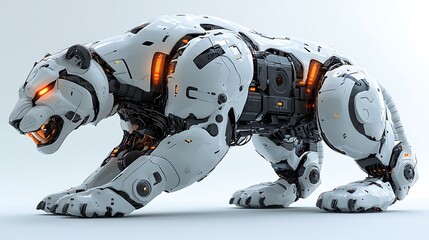 Sci-Fi Robotic Tiger Engineered With High-Tech Armor And Glowing Lights Display High Resolution Photo