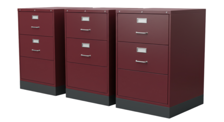 Isolated Three Maroon Filing Cabinets