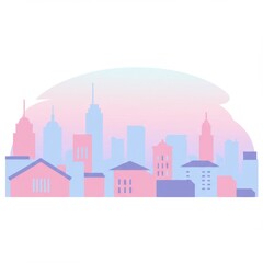 Fototapeta premium Pastel Pink and Purple City Skyline Illustration
