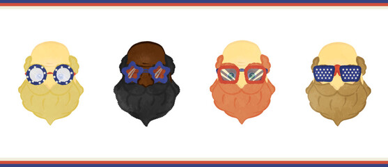 Bearded man wearing sunglasses with American flag pattern