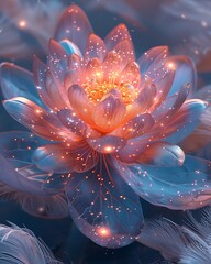 Stunning purple lotus bloom with dewdrops under dreamy soft light effect high resolution photo