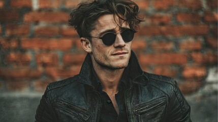 Fototapeta premium Man in sunglasses and leather jacket