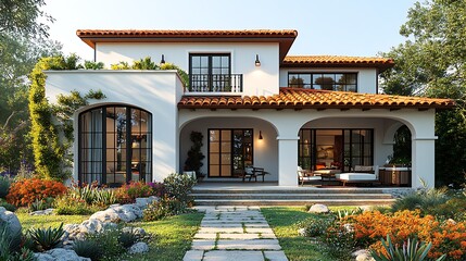 Stunning mediterranean style villa with private pool and beautiful tropical garden high resolution photo