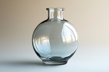 Transparent round glass vase with soft reflections and shadows on background high resolution photo