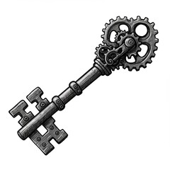Intricate Metal Key with Gears Illustration