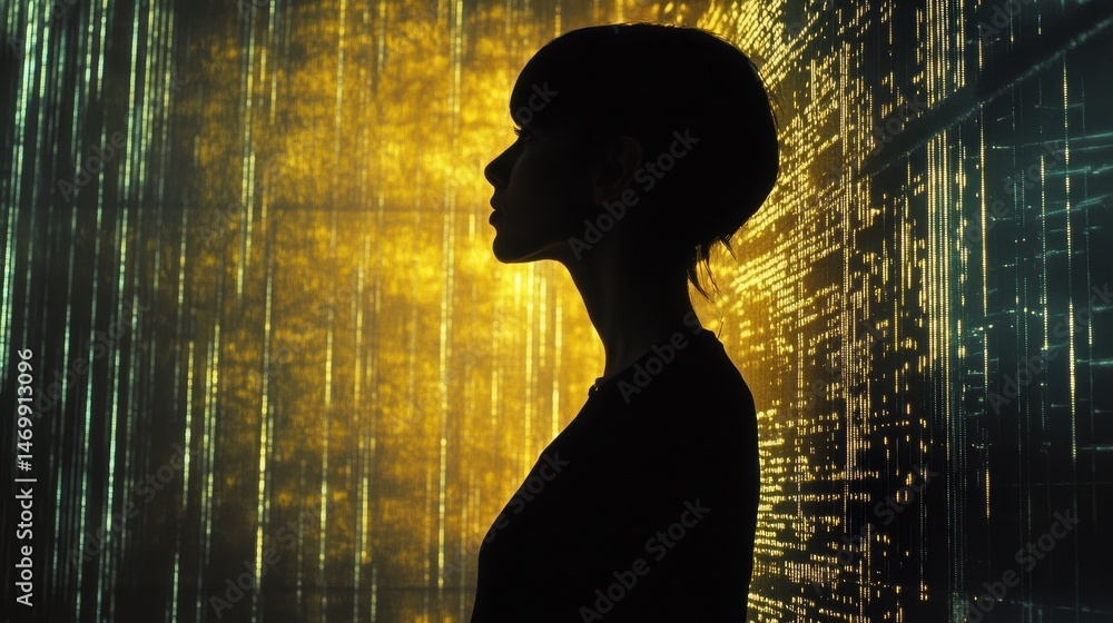 Aufkleber profile of a data scientist against digital background