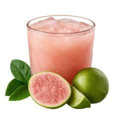 Refreshing guava and lime beverage garnished with fresh leaves in a casual setting